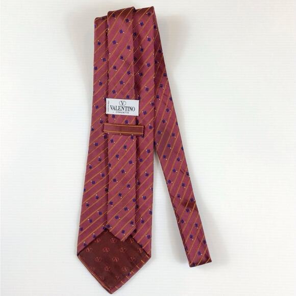 VALENTINO Red & Blue Geometric Print Men's Silk Tie - Picture 6 of 6